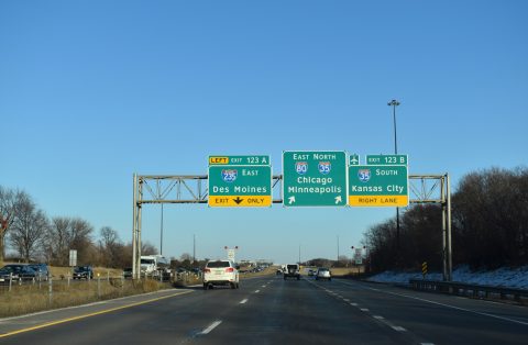 I-80 east at Exit 123 for I-35 and I-235 east in West Des Moines, IA