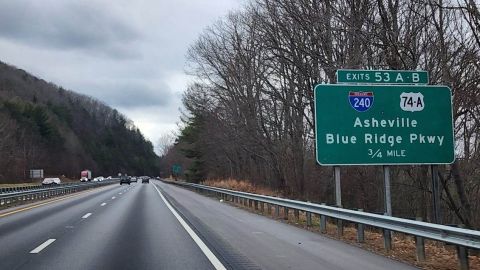 I-40 west 0.75 miles ahead of I-240/U.S. 74A in east Asheville, NC