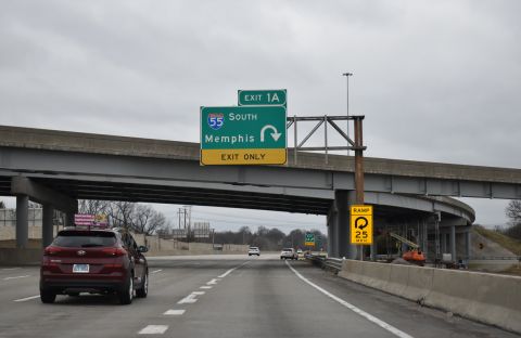 Exit 1 A loops onto I-55 south toward Memphis, Tennessee
