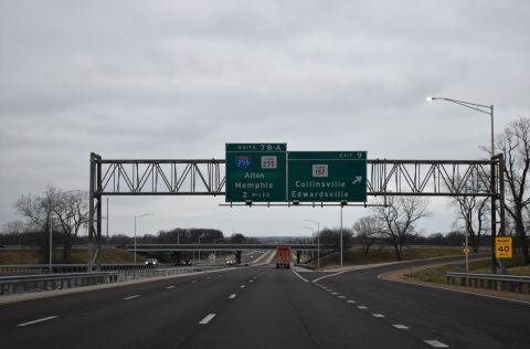 I-270 west at Exit 9, two miles from I-255/IL 255 at Glen Carbon, Illinois