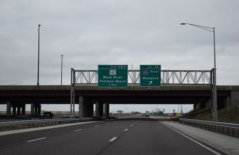 Exit 7 A departs from I-270 west for I-255 south to Caseyville, IL