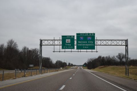 I-55 south meets I-270 in one mile near Troy, Illinois