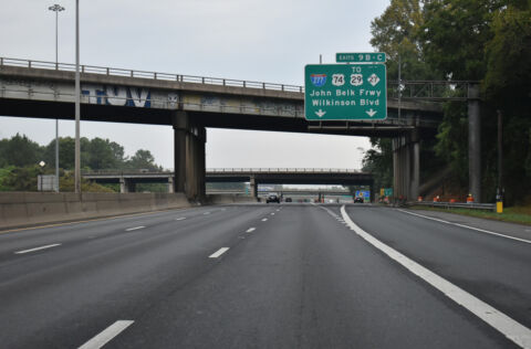 The c/d roadway for I-277 and U.S. 29/74 departs I-77/US 21 north at Exit 9