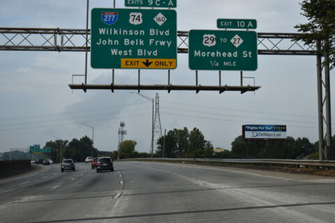 I-77/US 21 south ahead of US 29 and I-277/US 74 in Charlotte, NC