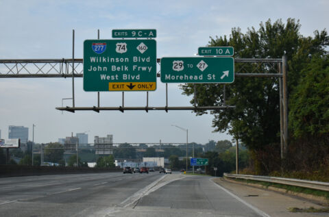 Exit 10 A to US 29 departs I-77/US 21 south just before I-277/US 74 in Charlotte, NC