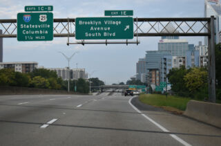 I-277/US 74-NC 27 advance west through Uptown Charlotte to I-77/US 21.