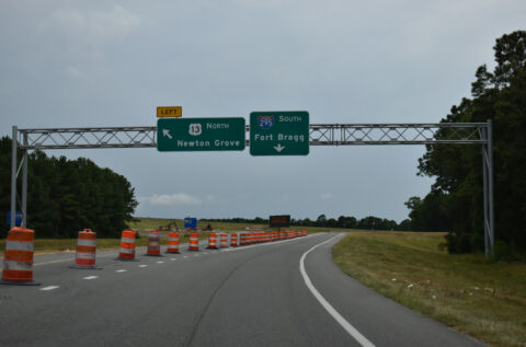 Exit 58 partitions for I-295 south to Fort Bragg and US 13 north