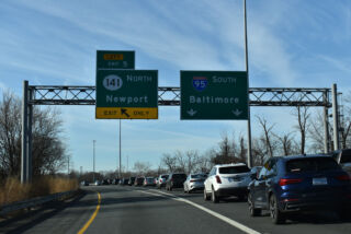 I-295 south at I-95 south to Baltimore and SR 141 north to Newport, DE