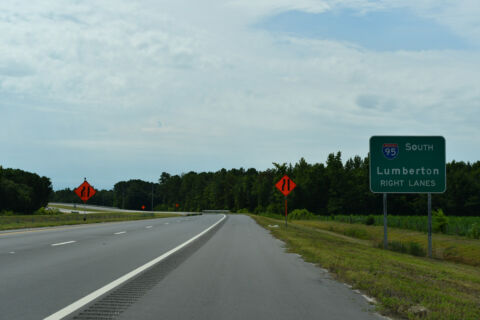 I-295 south crosses US 301 ahead of I-95 near Parkton, NC