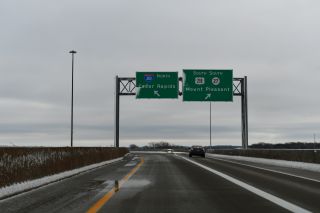 Exit 239 separates for U.S. 218 south to Mount Pleasant, Iowa