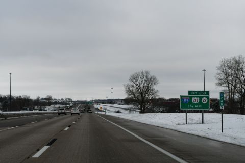 I-80 west meets I-380/U.S. 218-Iowa 27 1.25 miles west of Coral Ridge Ave
