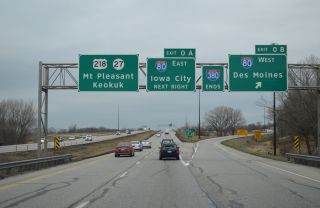 The south end of Interstate 380 at Coraville and Tiffin, IA in 2016