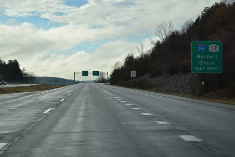 I-86 turns west from I-390 toward Hornell, NY.