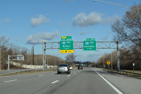 I-390 advances one mile north from NY 33A to I-490 (Western Expressway).