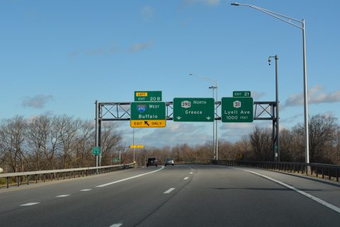 I-390 north at I-490 west and NY 390 in Gates.