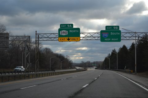 Left Exit 9 A leaves I-490 east next for NY 390 north.