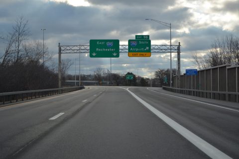 I-490 east at I-390 to south Rochester, Brighton and Henrietta, NY.
