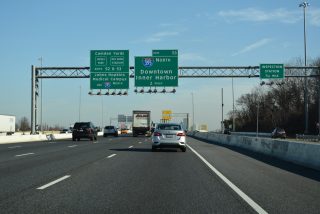 I-95 north two miles ahead of I-395 in Baltimore, Maryland.