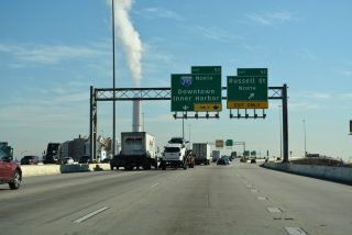 I-95 north at Russell St (MD 295) just ahead of I-395 to Downtown Baltimore.