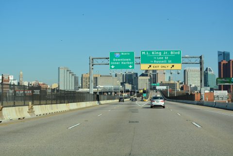 I-395 north at MLK Boulevard (IS 395A) in Baltimore, Maryland.