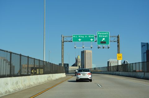 I-395 north at Russell Street and Oriole Park at Camden Yards.