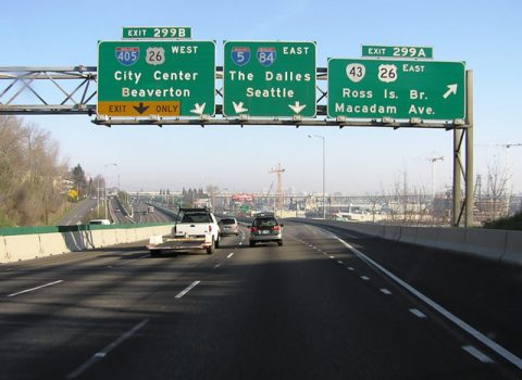 Former button copy signs for I-405, U.S. 26 and OR 43 on I-5 northbound