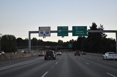 I-5 converges with SR 599, 1.5 miles from I-405 in Tukwila, WA