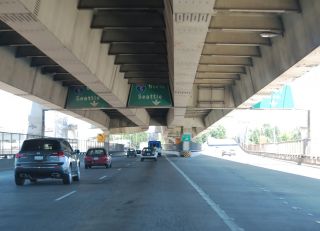 I-405 north at I-5 north and the spur to Kerby Ave in 2016