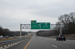 I-474 west meets I-74 west to Galesburg, IL in a half mile