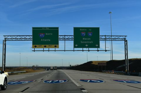 I-75 north at Left Exit 156 for I-475 around Macon, GA