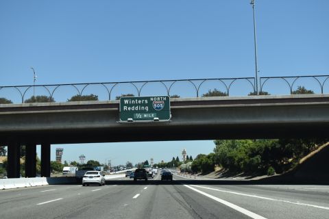 Button copy sign posted a half mile from I-505 on I-80 east.