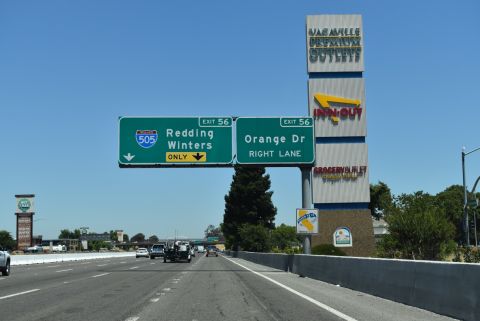 I-80 east meets I-505 adjacent to Orange Dr and the Vacaville Premium Outlets.