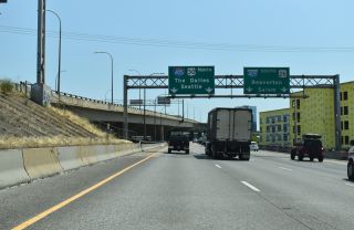 U.S. 30 converges with I-405 (Stadium Frwy) at the Fremont Bridge