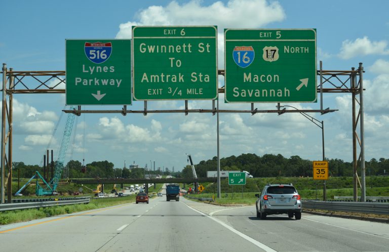 I-516 (W.F. Lynes Pkwy) splits with US 17 north at I-16 in Savannah.