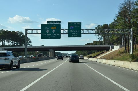 I-40 west at Airport Blvd, one mile from I-540/NC 540 at Morrisville