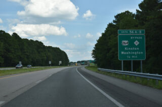A half mile ahead of Exit 56 for US 264/NC 11 BYP on I-587 east