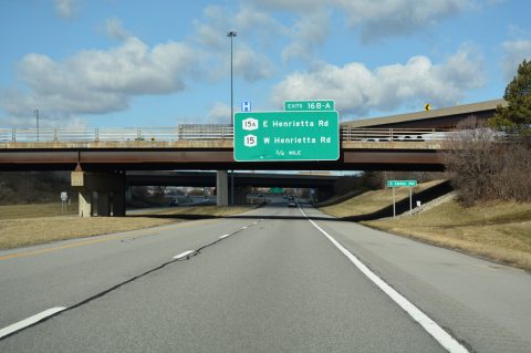 I-590 south at I-390, 0.75 miles from NY 15A to Rochester.