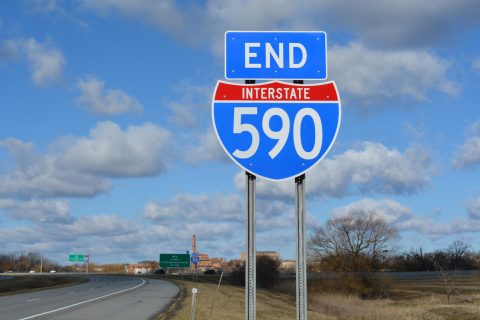 End shield for Interstate 590 south in Brighton, NY