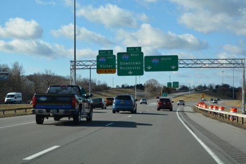 NY 590 (Seabreeze Expressway) south transitions to I-590 (Rochester Outer Loop).
