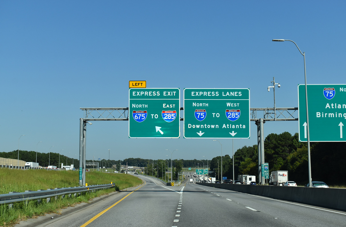 I-75 South Metro Express Lanes northbound at I-675 near Stockbridge, GA