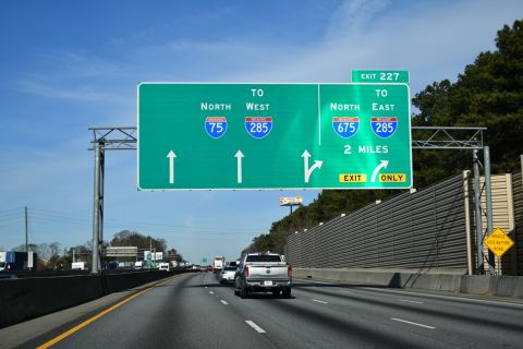 I-75 north two miles ahead of I-675 at Stockbridge, Georgia