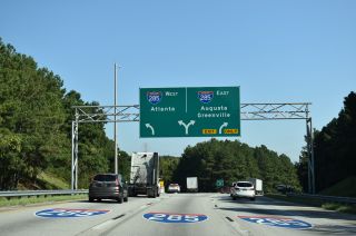 Traffic separates at the north end of I-675 for I-285