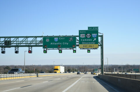 Exit 354 separates from the east end of the Walt Whitman Bridge