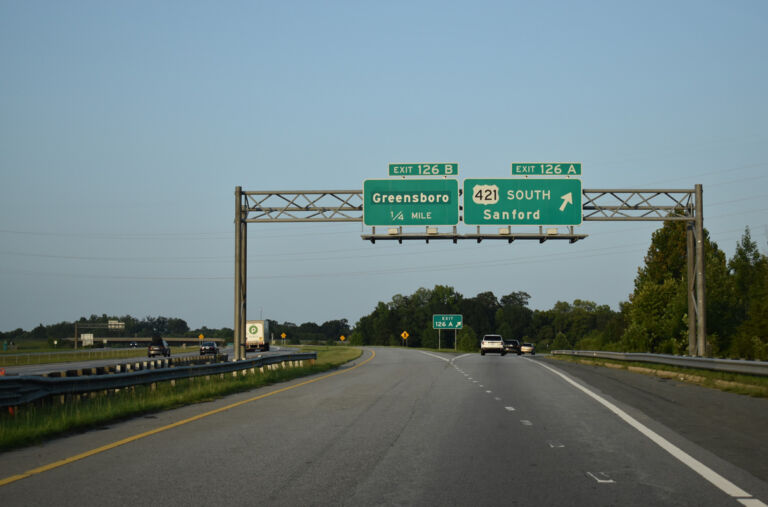 US 421 south separates with I-85 north for the Future I-685 corridor at Greensboro, NC