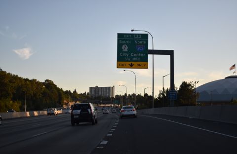 I-5 south passes by the Tacoma Dome leading to I-705/SR 7 at Exit 133