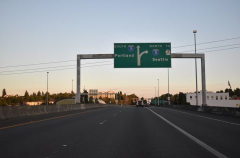 A viaduct leads I-705 south from SR 509 to I-5/SR 7 in Tacoma, WA