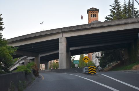 Shuster Parkway south at the freeway entrance for Interstate 705