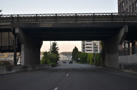 I-705 south at 11th St/Murray Morgan Bridge in Tacoma, Washington