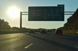 I-40/85 part ways with three lanes for both west and southbound