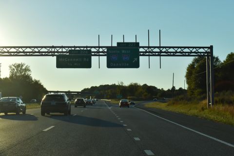 I-40 west at I-785 north to Danville, VA and I-840 west to north Greensboro, NC.
